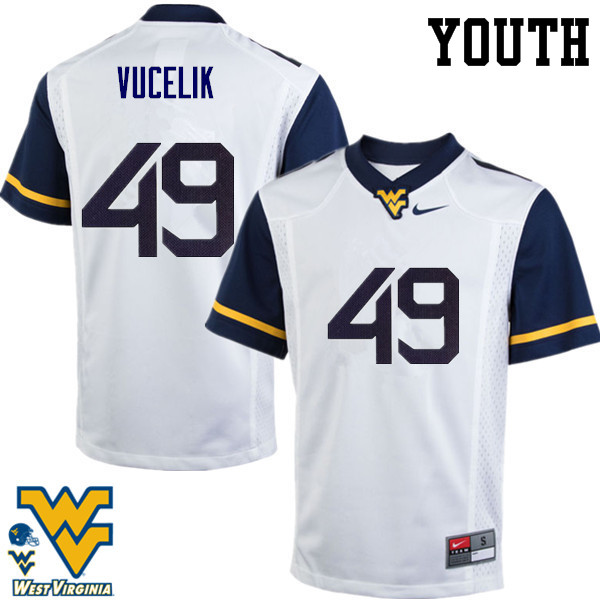 Youth #49 Matt Vucelik West Virginia Mountaineers College Football Jerseys-White - Click Image to Close